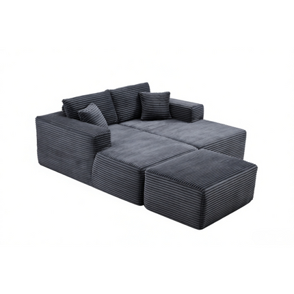 73.4' Modern Corduroy 2-Seater Recliner Sofa, Upholstered Lounge Sofa Bed with Ottoman