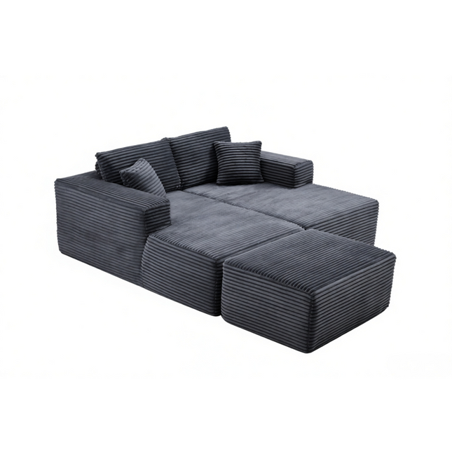 73.4' Modern Corduroy 2-Seater Recliner Sofa, Upholstered Lounge Sofa Bed with Ottoman