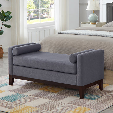 Large Upholstered Boucle Fabric Ottoman with Pillows,Comfort Padded Window Bench for Living Room,Entryway Bench-Dark Gray