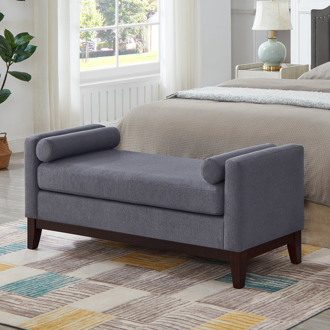 Large Upholstered Boucle Fabric Ottoman with Pillows,Comfort Padded Window Bench for Living Room,Entryway Bench-Dark Gray