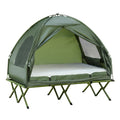 Outsunny 2 Person Foldable Camping Cot with Tent, Bedspread and Thick Air Mattress, 4-In-1 Elevated Camping Bed Tent for Outdoor Hiking, Picnic, Travel
