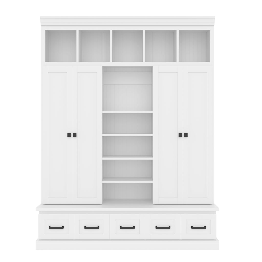 78.7''H Hall Tree with Bench and 5 Storage Cubbies, Modern Entryway Storage Organizer Cabinet with 4 Doors, 5 Drawers and Adjustable Shelves for Hallway, Entryway, Living Room