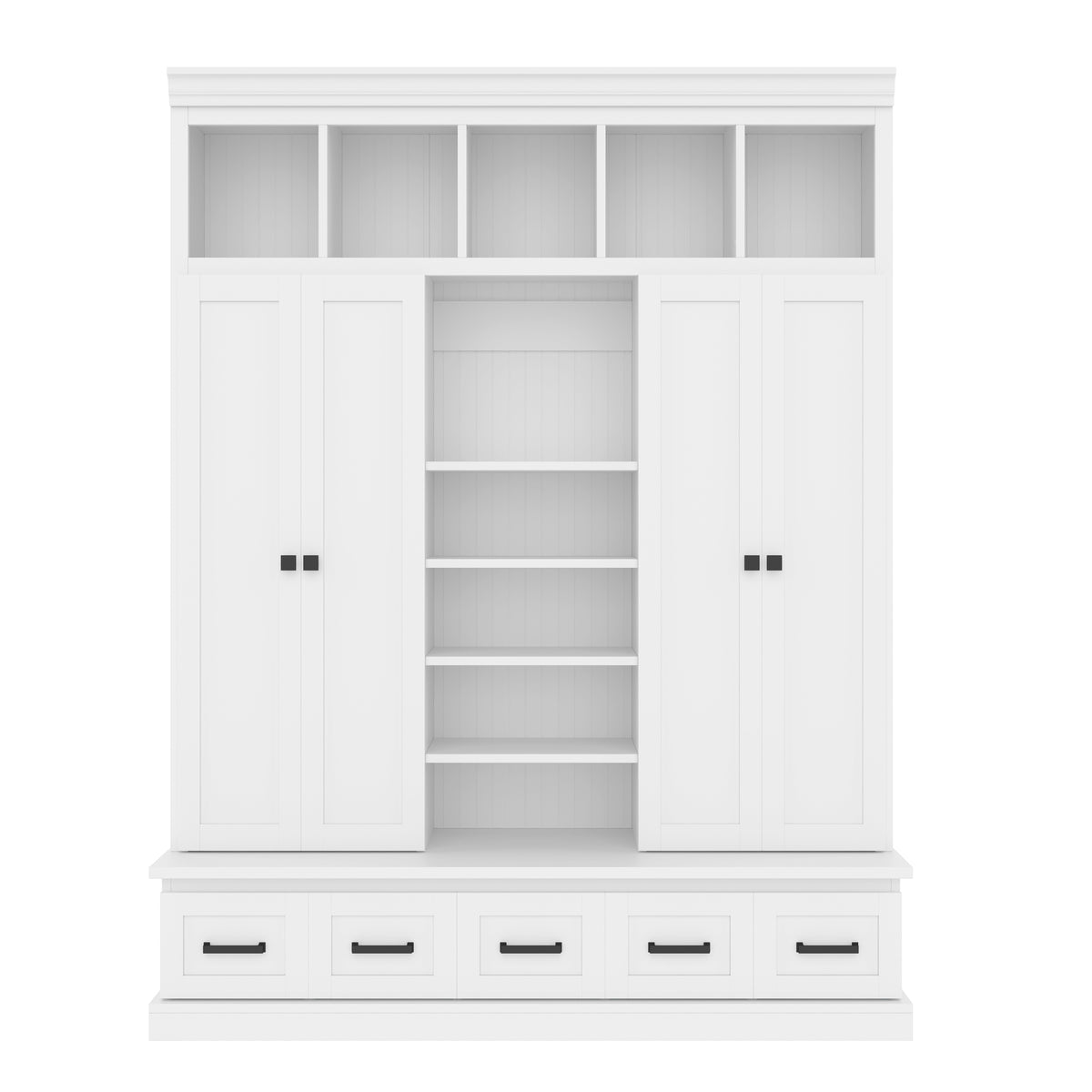 78.7''H Hall Tree with Bench and 5 Storage Cubbies, Modern Entryway Storage Organizer Cabinet with 4 Doors, 5 Drawers and Adjustable Shelves for Hallway, Entryway, Living Room
