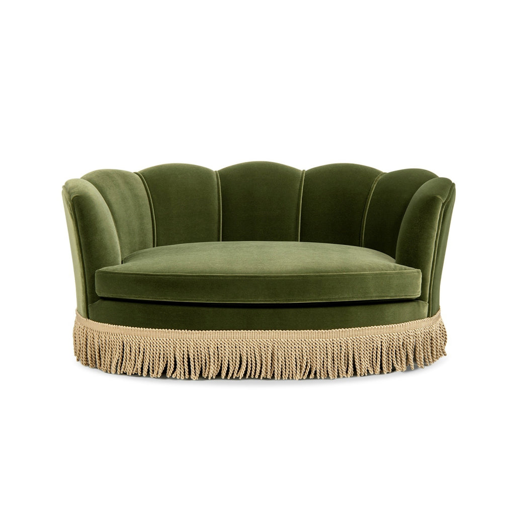 Clara 34.5' Scalloped Pet Sofa Bed, Medium, Olive Green Performance Velvet