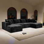 137.8*68.9'Modular sectional sofa seat,Upholstered compressed couch for living room,Bedroom,Apartment,No assembly required,5PC free combination,Plush corduroy fabric,BLACK