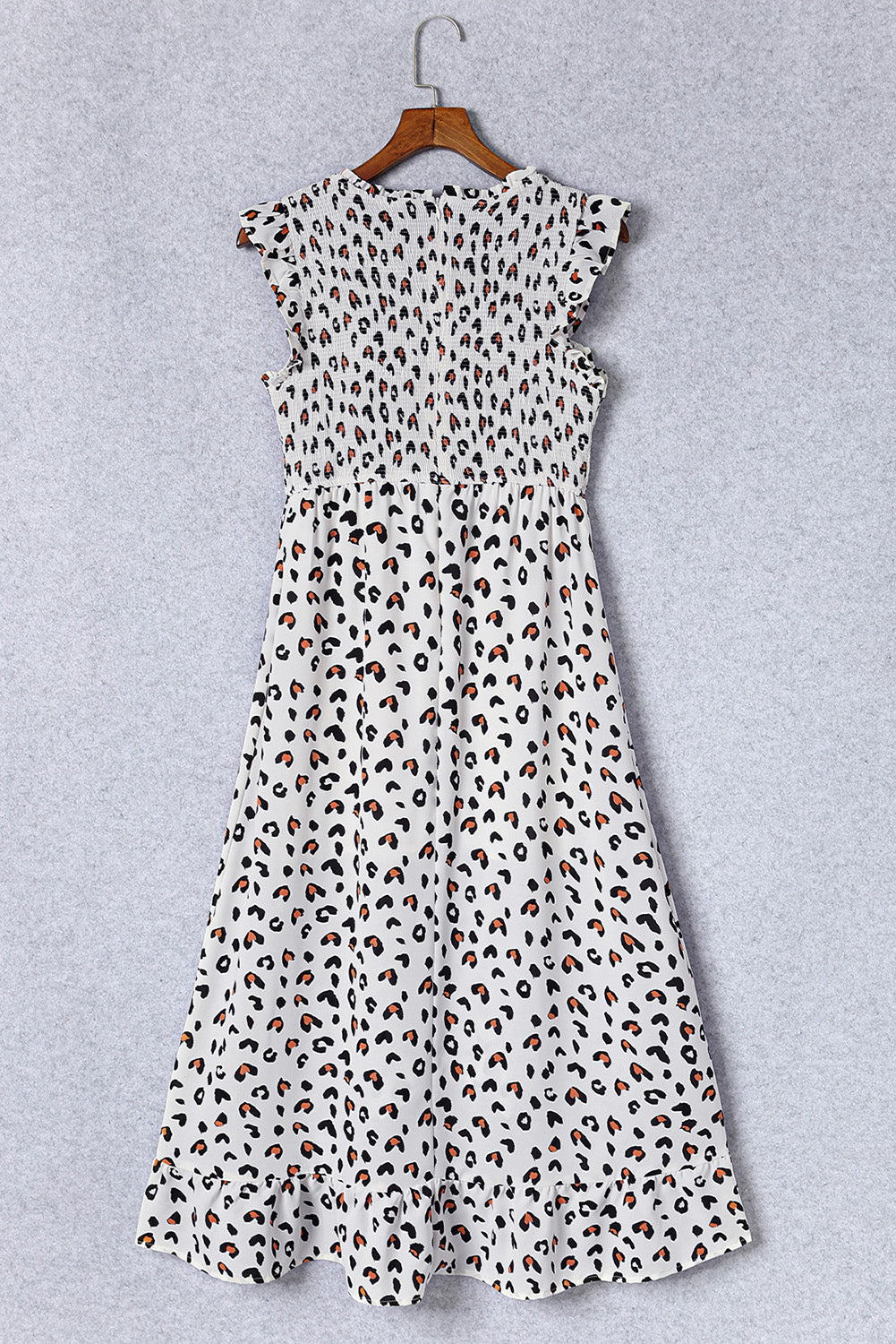 White Smocked Sleeveless High Low Leopard Print Dress - Eloy Royal