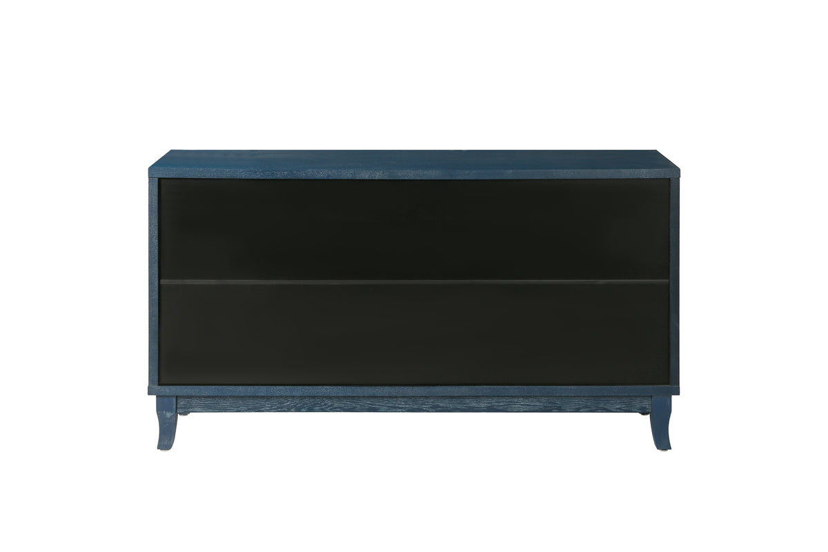 Handcrafted Premium Grain Panels Rattan Sideboard Buffer Cabinet Accent Storage Cabinet With 4 Rattan Doors BLUE