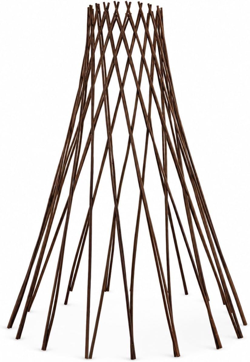 4FT Willow Round Teepee Trellis for Climbing Plants, 48 in H x 13 in W Natural Wooden Plant Support, Expandable Garden Trellis Cage for Beans Peas Cucumbers Flowers Vines 5pcs