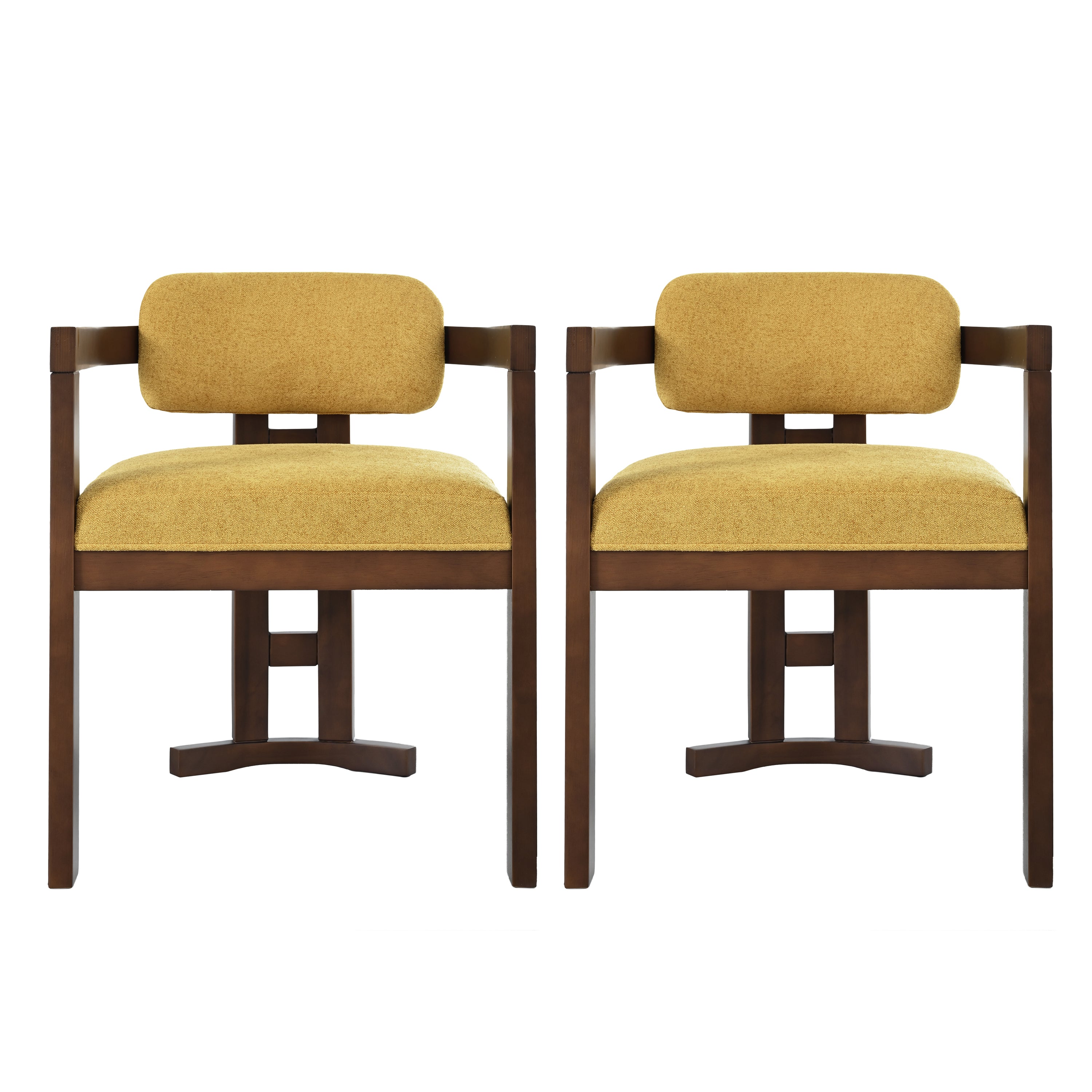 Indoor Upholstered Wood Dining Chair Set - Comfortable Yellow Fabric & Walnut Rubber Wood