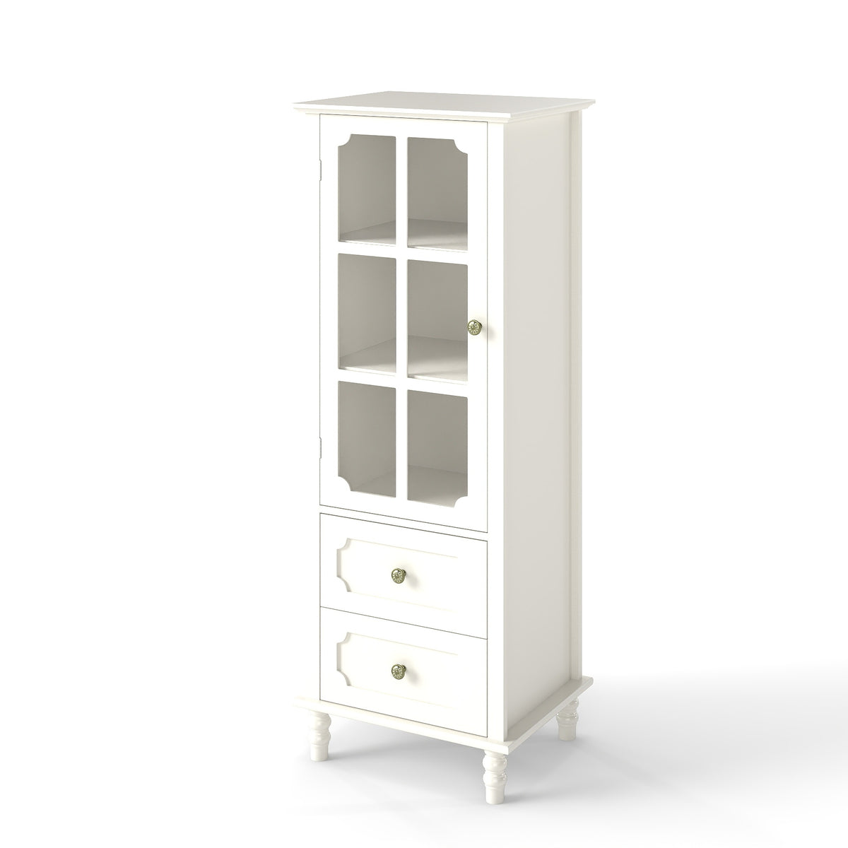 Minimalism Buffet Cabinet with Glass Doors and Double Drawer, Modern Wooden Storage Sideboard Cupboard for Living room, Dining Room Hallway Entryway (white)