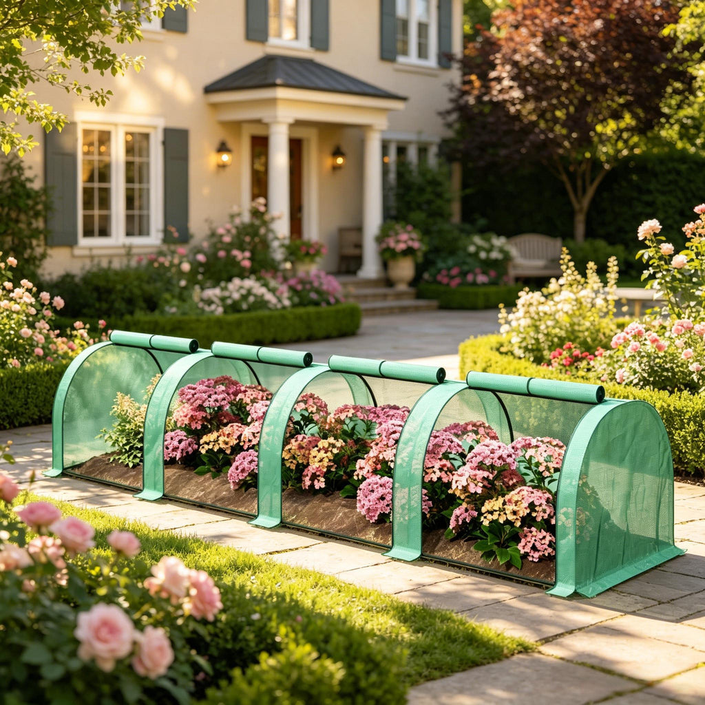 Portable Tunnel Greenhouse with 4 Zippered Doors, 13'L×3'W×2.5'H Heavy Duty Water UV Resistant PE Cover, Green
