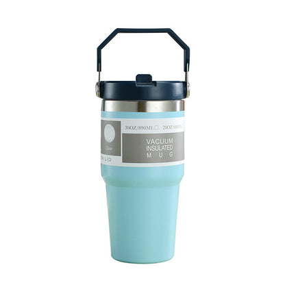 Portable Car Cup Stainless Steel Cup Travel Sports Water Bottle With Handle Cover Coffee Tumbler Cup - Eloy Royal