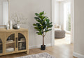 Artificial Plant, 47' Tall, Fiddle Tree, Indoor, Faux, Fake, Floor, Greenery, Potted, Real Touch, Decorative, Green Leaves, Black Pot