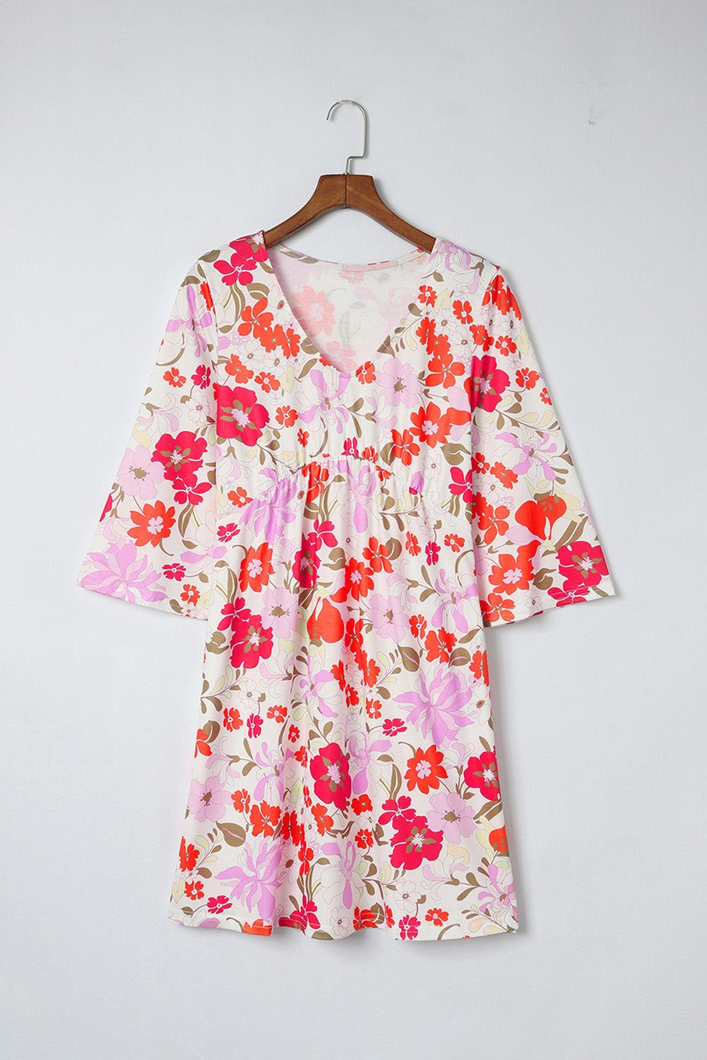 White Floral Print V Neck Flutter Half Sleeve Empire Waist Dress - Eloy Royal