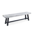Tranquilizer Outdoor Acacia Wood Bench with Slat Panel Design, Sandblasted Light Gray + Black