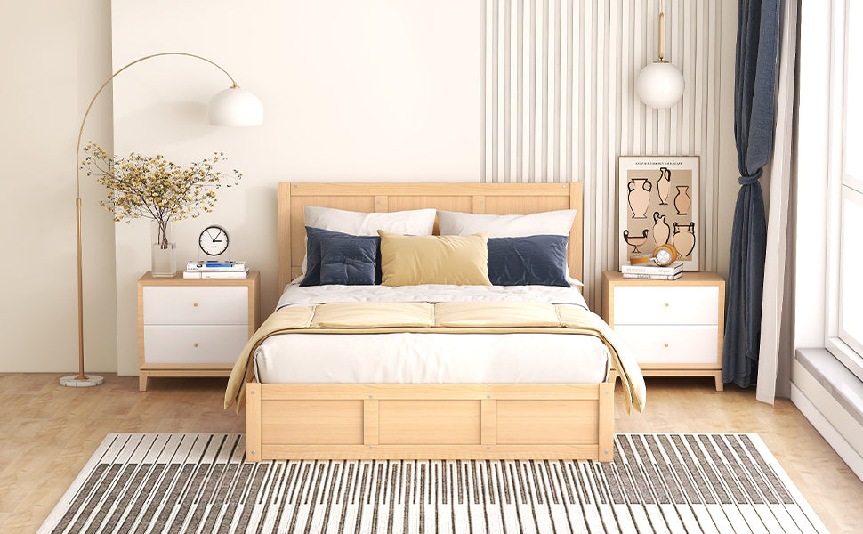 Full Size Wood Platform Bed with Underneath Storage and 2 Drawers Wood Color