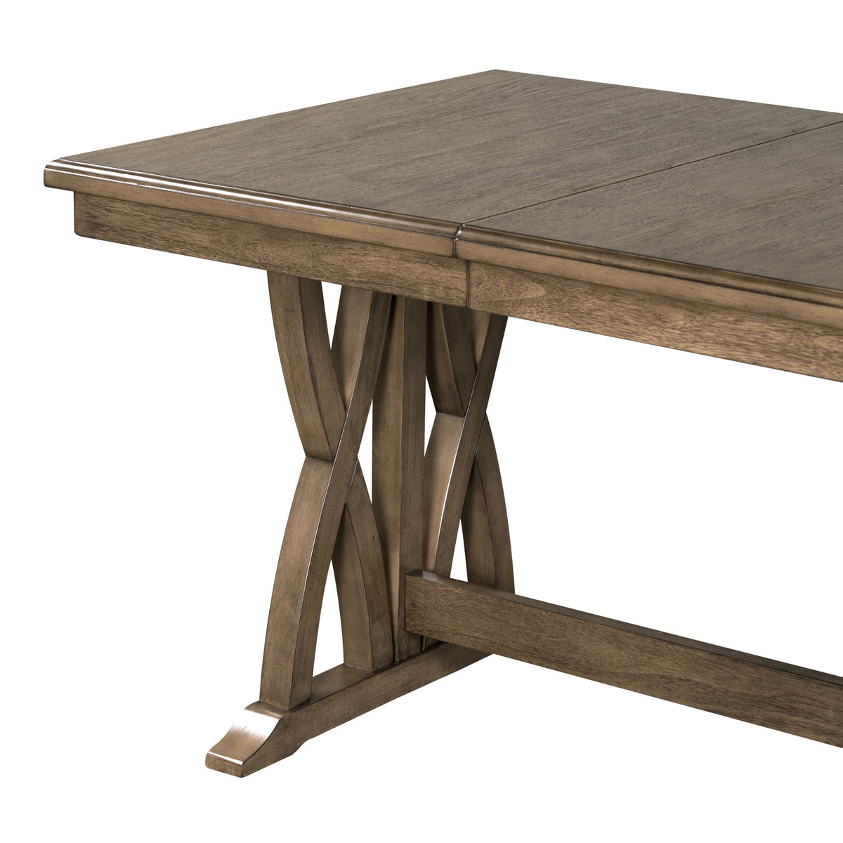 TOPMAX Mid Century Solid Wood 7-Piece Expandable Dining Table Set with Soft Cushioned Chair, Gold Brown+Gray Cushions