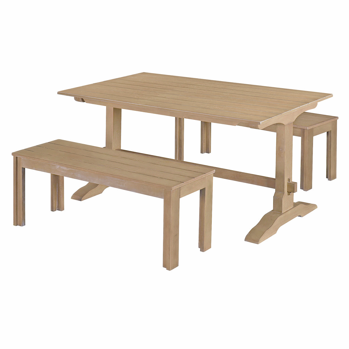 Tiberio 3-Piece Trestle Dining Set with 2 Benches, Natural Wood