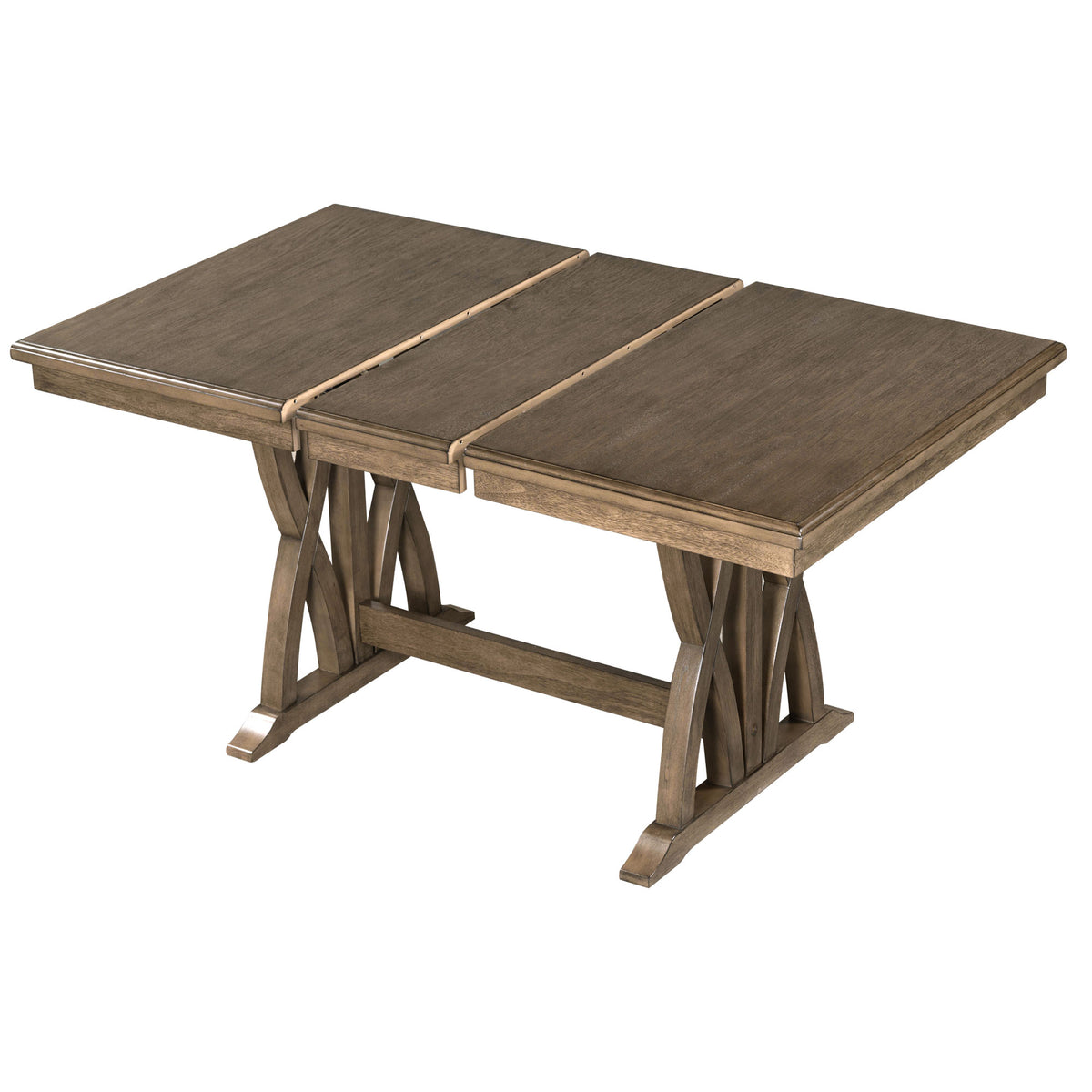 TOPMAX Mid Century Solid Wood 7-Piece Expandable Dining Table Set with Soft Cushioned Chair, Gold Brown+Gray Cushions