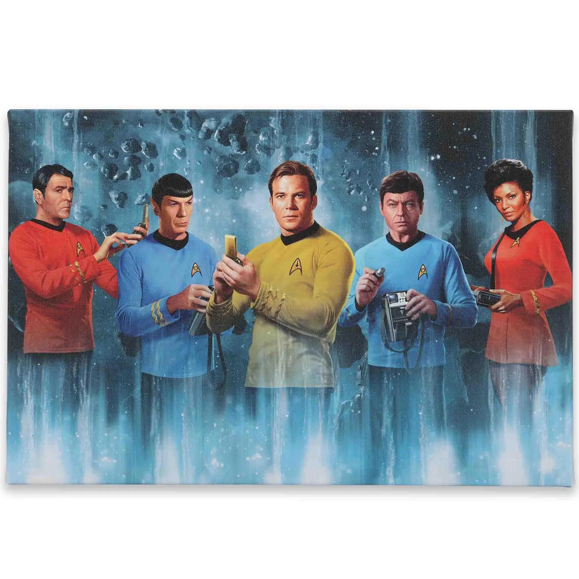 Star Trek: The Original Series Characters Gallery Wrapped Canvas Wall Decor - Vintage Star Trek Wall Art for Home Decor Blue Red