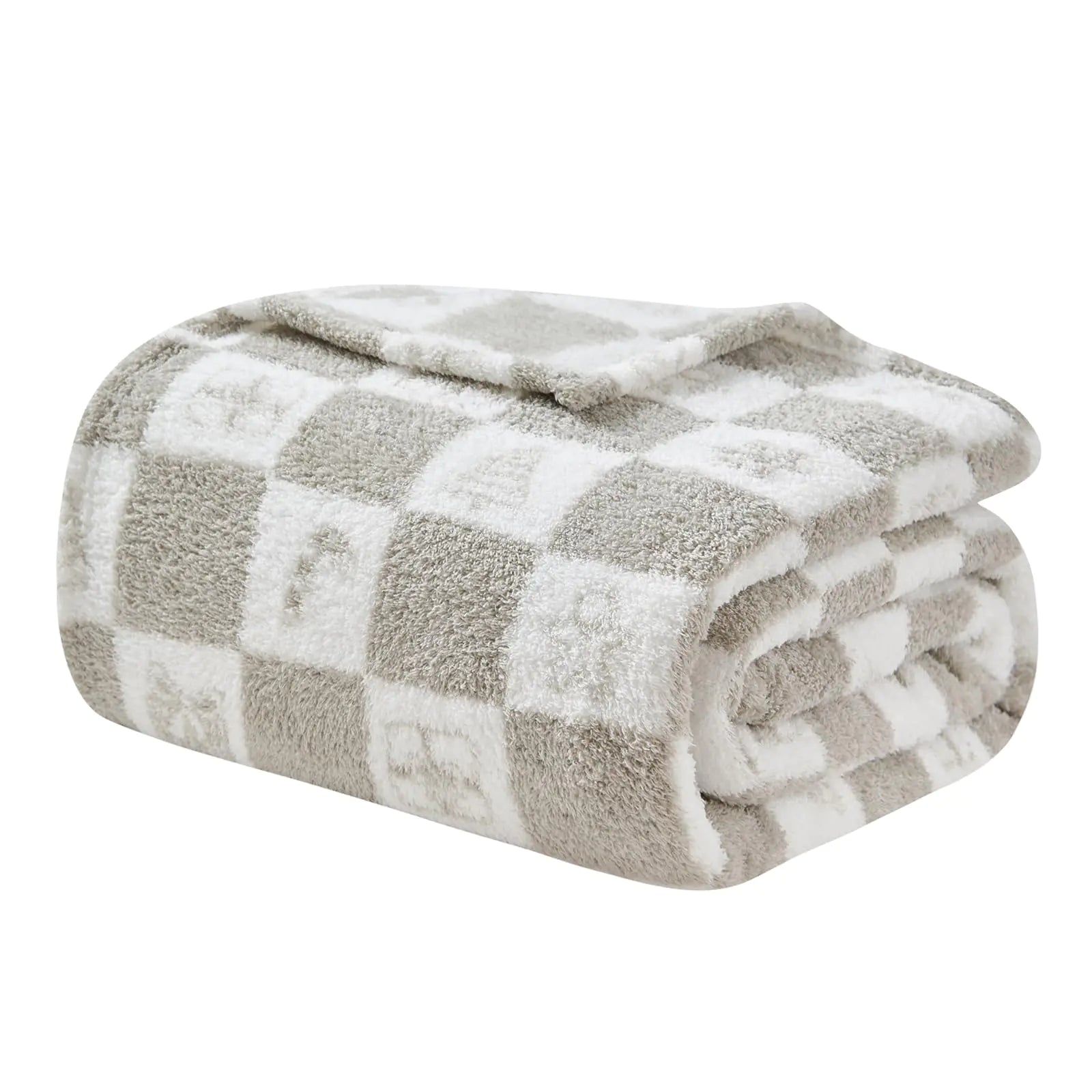 EMME Checkered Throw Blanket Cozy Fluffy Knit Throw Blankets - Grey Super Soft Warm Throw Blankets for Couch Sofa Chair Bed Camping Picnic Travel Lightweight Bed Blanket (108" x 90") n a
