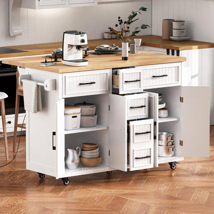 K&K 56.5 in in Kitchen Island with Drop Leaf with Power Outlet