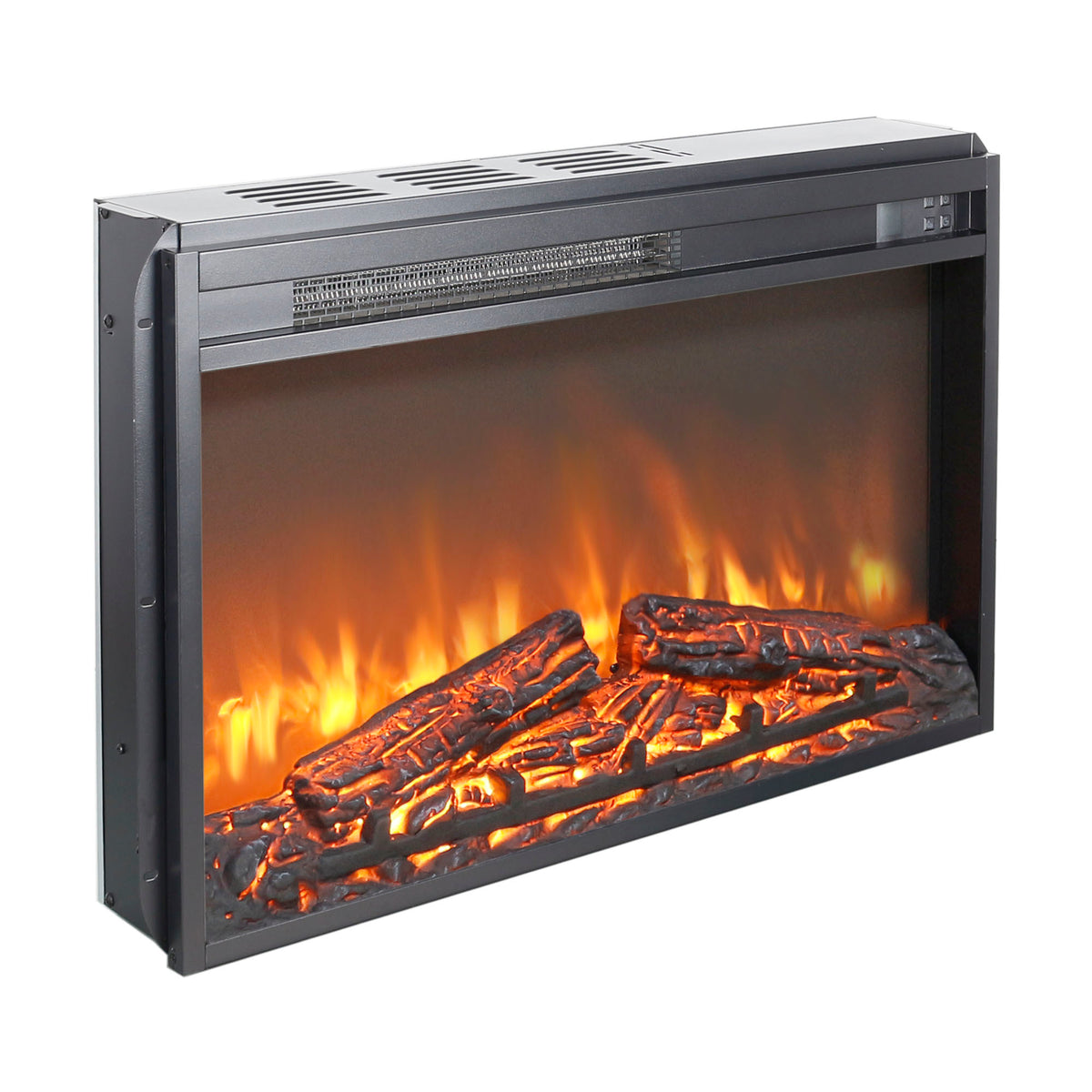 26 inch electric fireplace insert, ultra thin heater with log set & realistic flame, remote control with timer, overheating protection