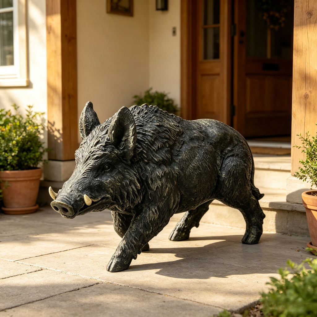 12.20' H x 21.26' L Simulated Wild Boar Resin Garden Statue, Indoor & Outdoor Decorative Ornament, Lawn & Courtyard Art Craft Decoration