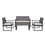 Modern 4-Piece Patio Furniture Set with Acacia Wood Table Top and Beige Cushions, Brown
