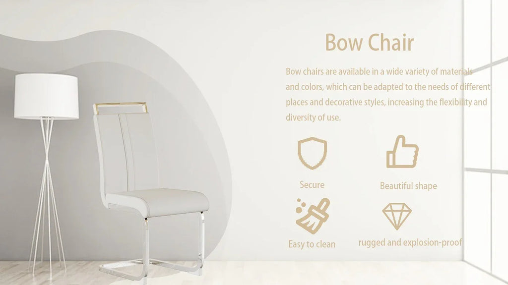 Modern Dining Chairs,PU Faux Leather High Back Upholstered Side Chair with C-shaped Tube plating Metal Legs for Dining Room Kitchen Vanity Patio Club Guest Office Chair (Set of 2) (White+PU Leather) - Eloy Royal