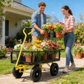 (Black +Yellow solid wheels wagon cart)Solid wheels Tools cart Wagon Cart Garden cart trucks make it easier to transport firewood