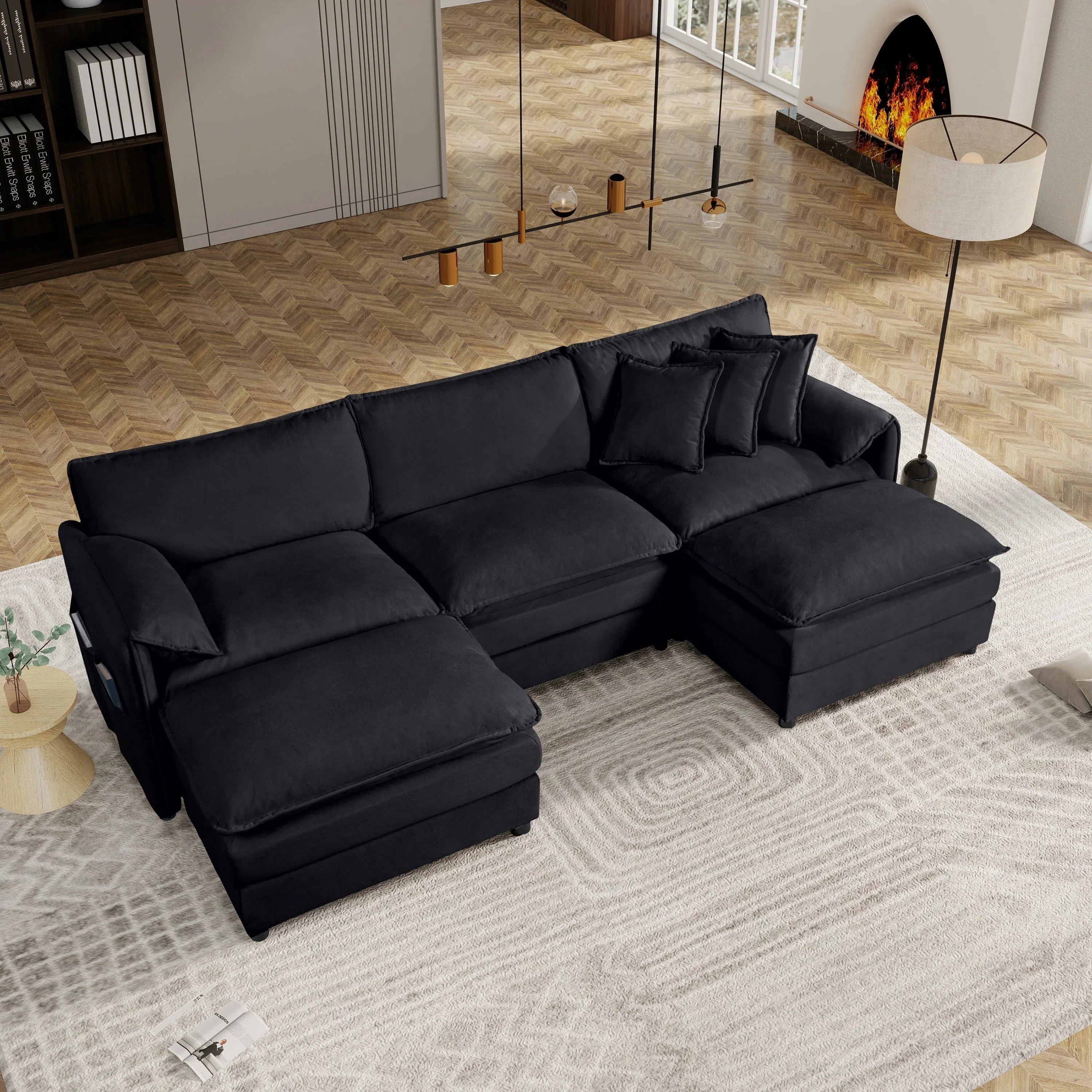 (Old:W3163S00024) Modular Sectional Sofa, Oversized Deep Seat U Shaped Couch Set for Living Room, 3-Seater Comfy Cloud Couches with 2 Movable Ottomans, DIY Combination, Chenille,Black - Eloy Royal
