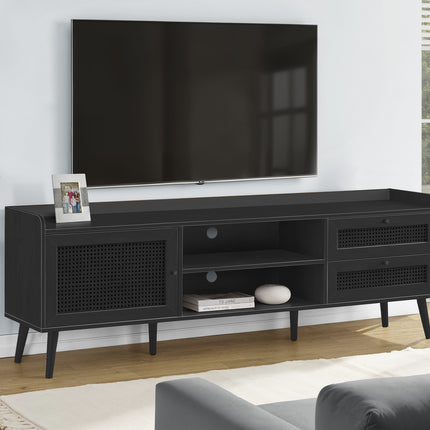Tv Stand, 72 Inch, Console, Media Entertainment Center, Storage Cabinet, Living Room, Bedroom, Black Laminate, Wood Legs, Transitional
