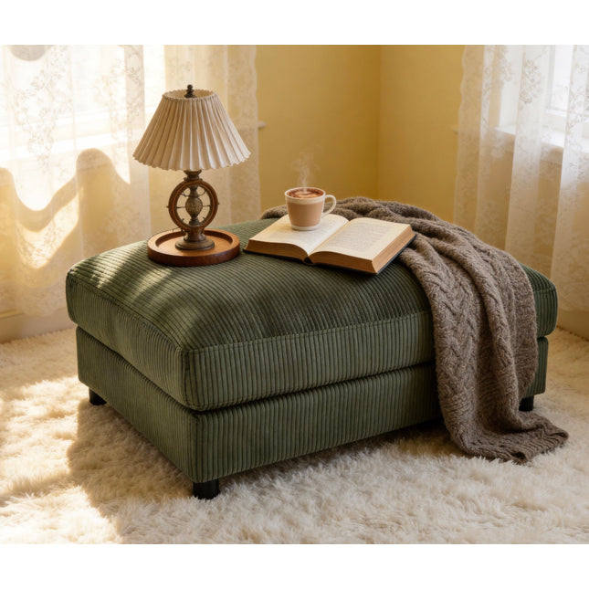 Corduroy Upholstered Rectangle Ottoman