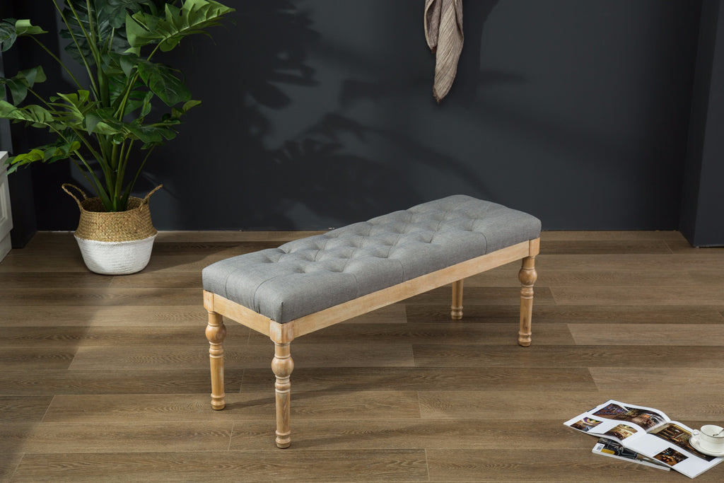 Habit Solid Wood Button Tufted Dining Bench, Grey