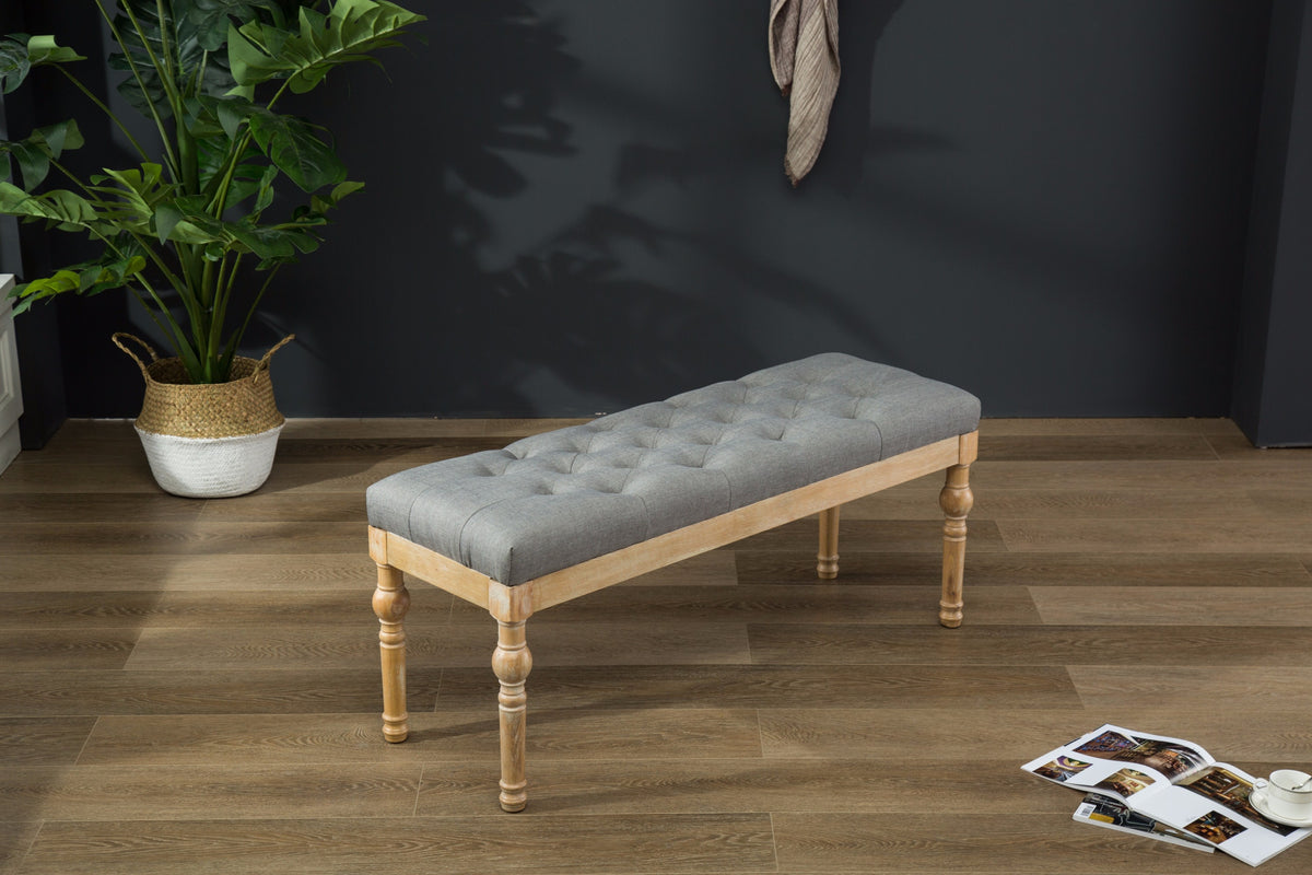 Habit Solid Wood Button Tufted Dining Bench, Grey