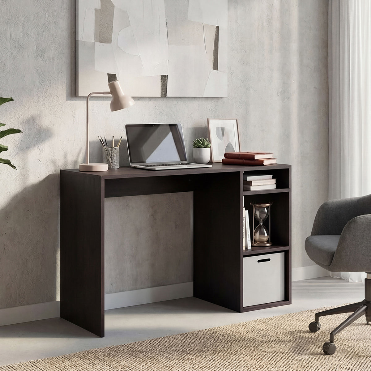 Computer Desk with 3 Shelves and 1 Basket - Black Wengue