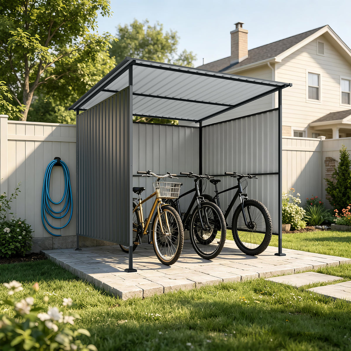 6x6FT Outdoor Pergola with Hardtop Roof, Lean-to Metal Grill Gazebo & Bike Storage Shed, Heavy Duty Patio Awning Shelter for Backyard, Deck, Lawn, BBQ & Pets