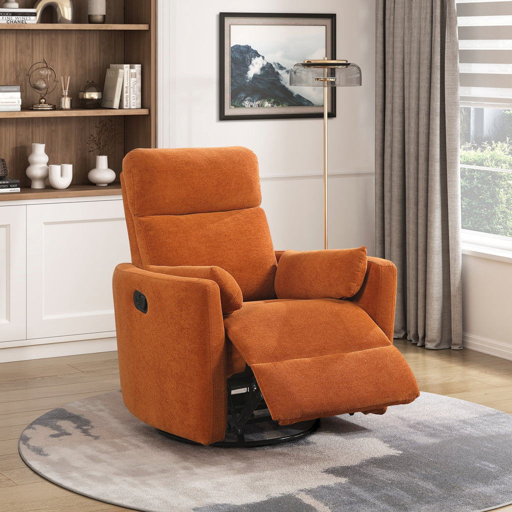 Luxurious Comfort Rotating Recliner Chair Orange Microfiber Upholstered Living Room Furniture 1pc Glider Reclining Motion