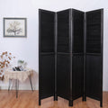 Black 4 Panel Foldable Room Divider, Rustic Wood Window Shutter Style Room Divider