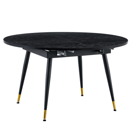 With a clever retractable mechanism, the Black Grain MDF table top and black metal legs and has a smooth and delicate surface.The unique look creates the sleek silhouette of a modern home.