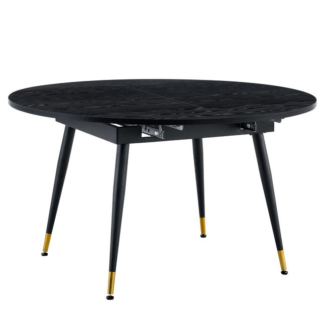 With a clever retractable mechanism, the Black Grain MDF table top and black metal legs and has a smooth and delicate surface.The unique look creates the sleek silhouette of a modern home.