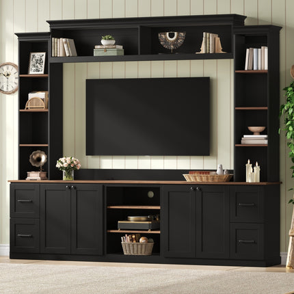 Farmhouse Large TV Stand with Walnut Adjustable Shelves