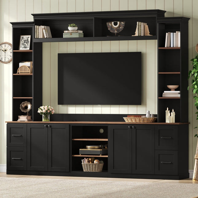 Farmhouse Large TV Stand with Walnut Adjustable Shelves