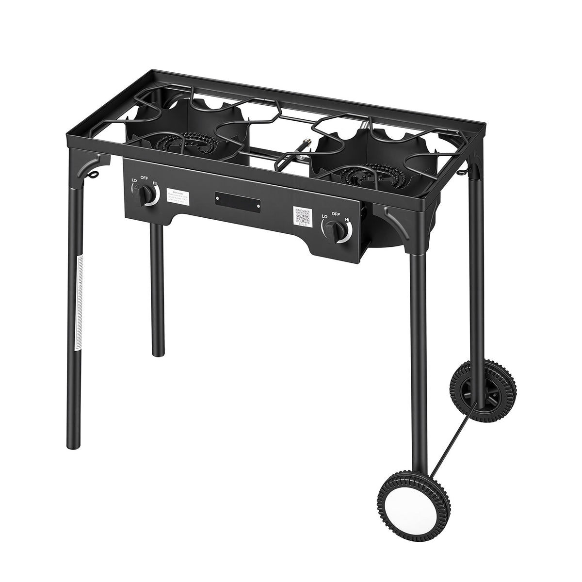 2 Burner Outdoor Propane Gas Stove, 150,000 BTU Propane LPG Gas Camping Stove, Heavy-duty Carbon Steel Outdoor Cooker, with 2 Wheels & 20 PSI Regulator & Hose, for BBQ Camp Home Patio Backyard
