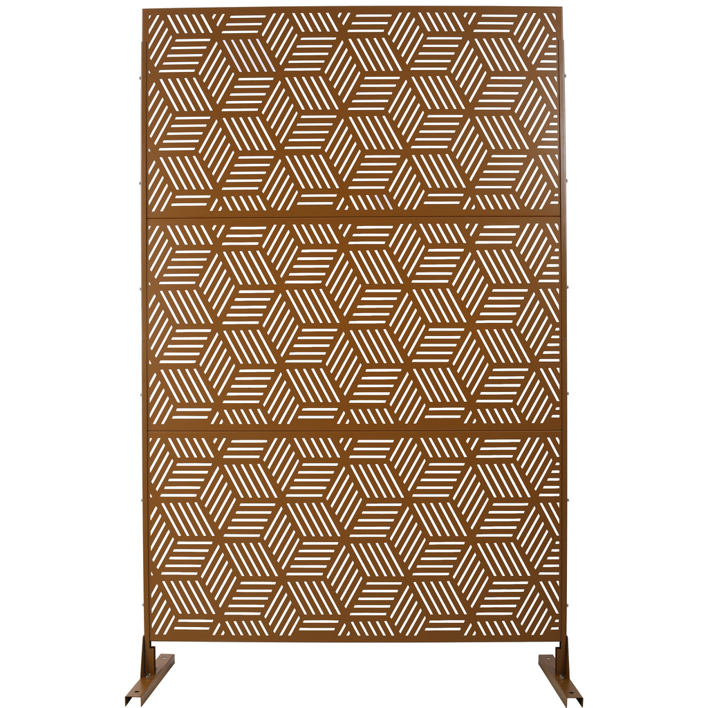 Outdoor & Indoor Privacy Screen Metal Privacy Screen 76' H×48' W, Freestanding Decorative Privacy Screen for Deck Balcony Patio, Privacy Fence Panels for Outside Lawn Garden PS116 BROWN