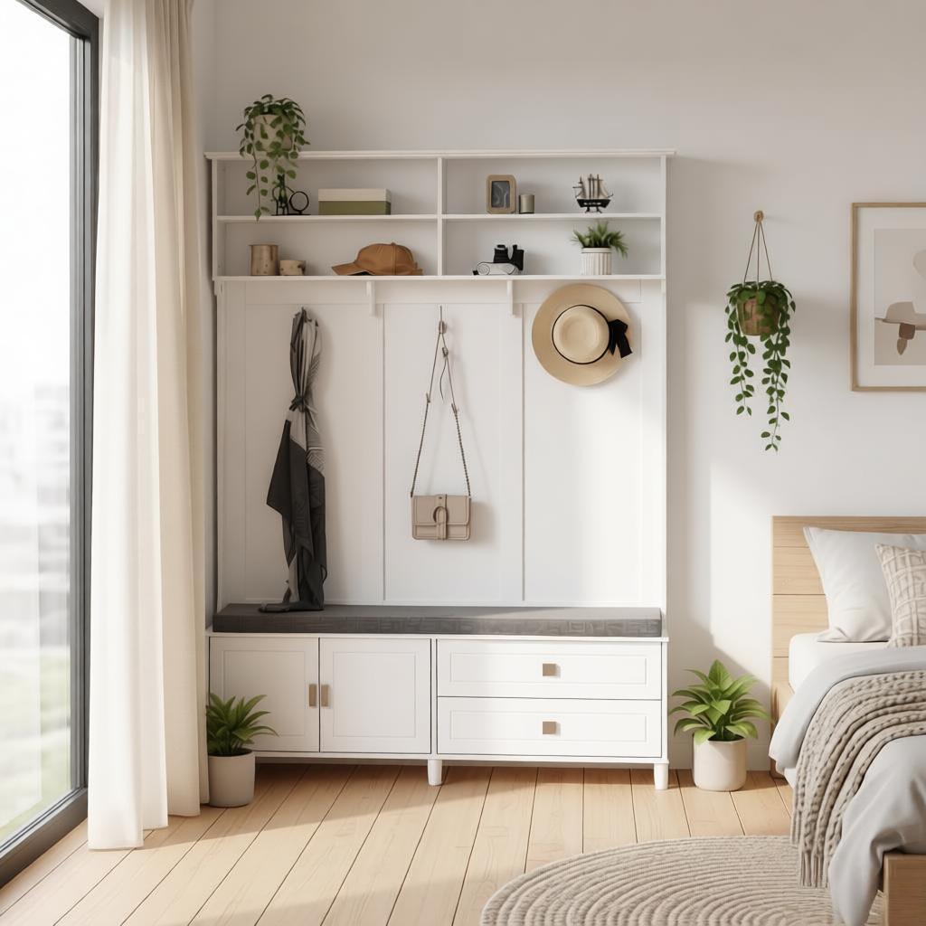 Stylish Coat Rack Tree with Storage Space,Entryway Hall Tree,Chic Hall Tree