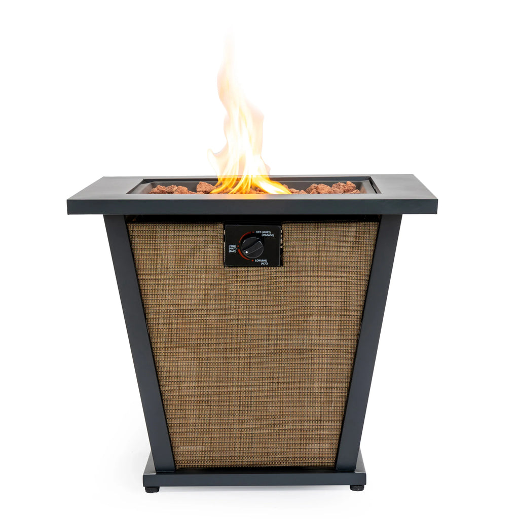 28' Propane Gas Fire Pit Table, 50000 BTU Square Steel Fire Pit for Outside Patio Deck Garden Courtyard -Brown - Eloy Royal