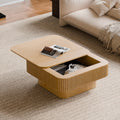 31.5'' Square Coffee Table with Storage Solid Wood Veneered Modern Coffee Table Accent Tea Table for Living Room, Bedroom, Apartment or Office, Natural Wood