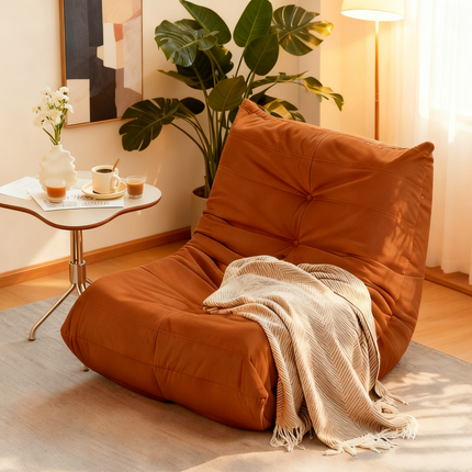 Luxury Accent Chair Button-Tufted Detail Orange Microfiber Comfy Chair Living Room Furniture